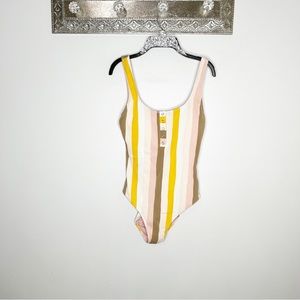 Aerie Pink Striped One Piece Ribbed  Swimsuit Size Medium